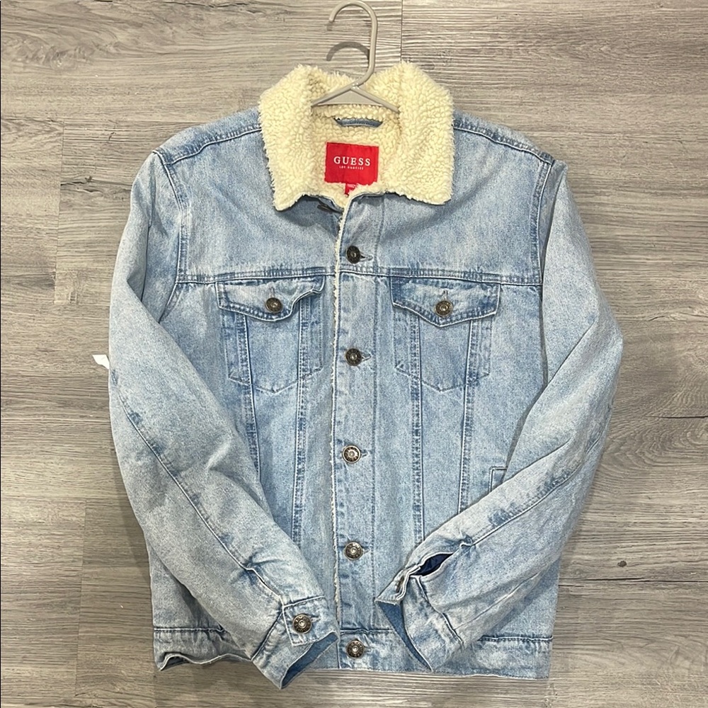 GUESS Light Blue Denim Jacket with Cream Collar